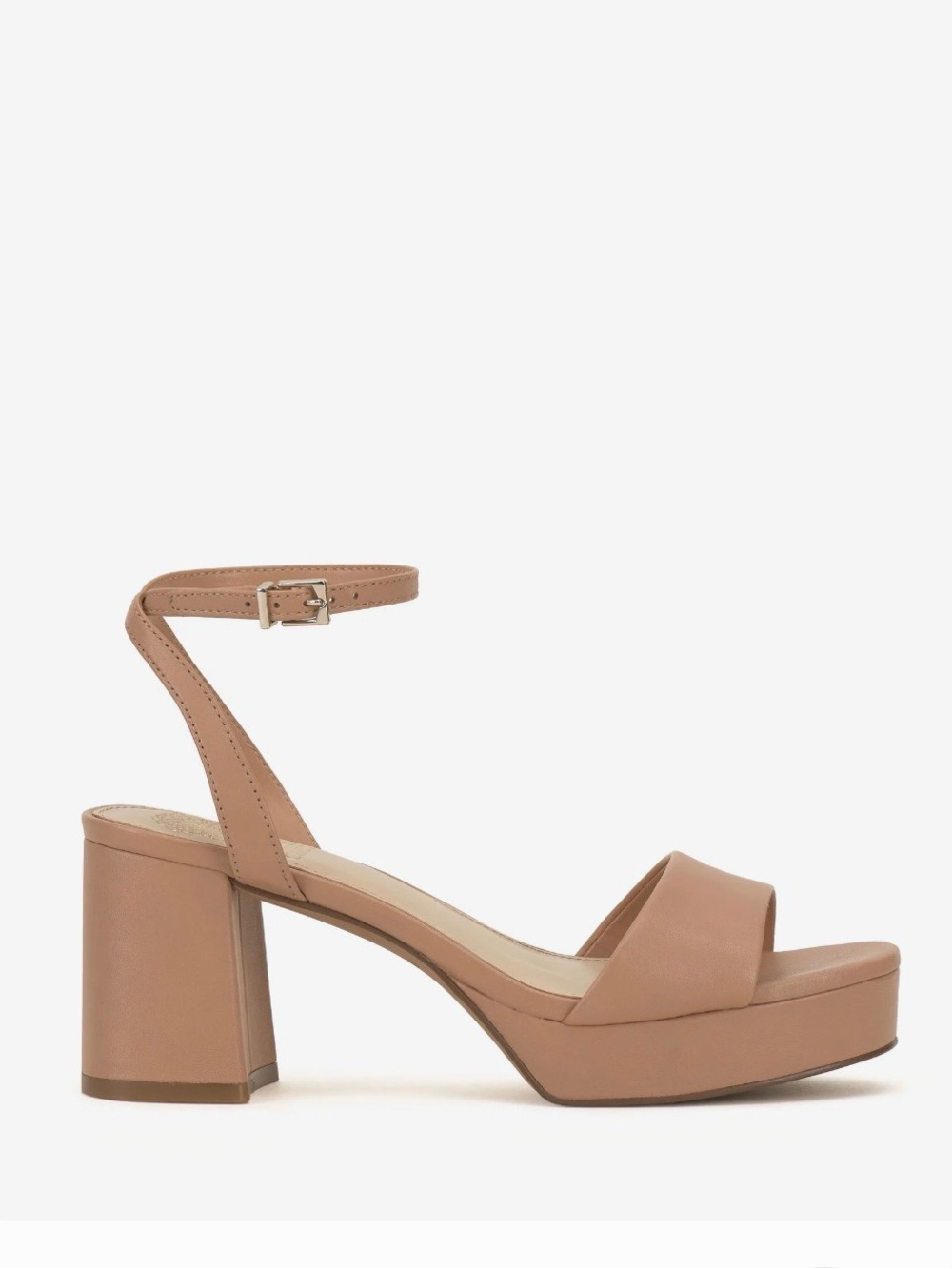 Womens Tan Block Heel Ankle Strap Sandal